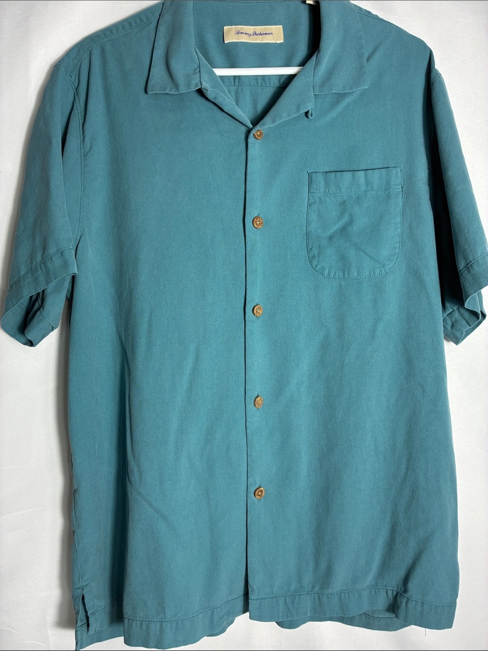 Tommy Bahama Silk Casual Camp Shirt Solid Teal Blue Green Men's Size M